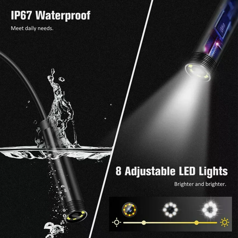 Cámara endoscópica Industrial de 6,56 pies/16,4 pies/32,8 pies, 8MM, 1080P HD, pantalla de 4,3 pulgadas, cámara de inspección por boroscopio