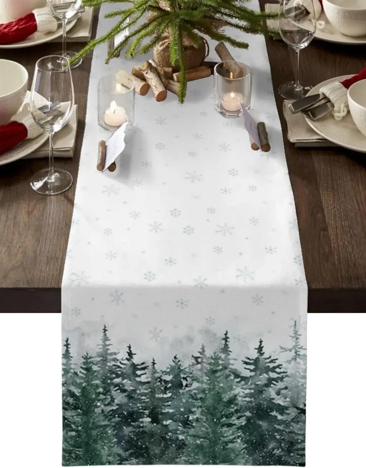 Christmas Pine Tree Snowflake Linen Table Runners Dresser Scarves Table Decor Winter Dining Table Runners Christmas Decorations