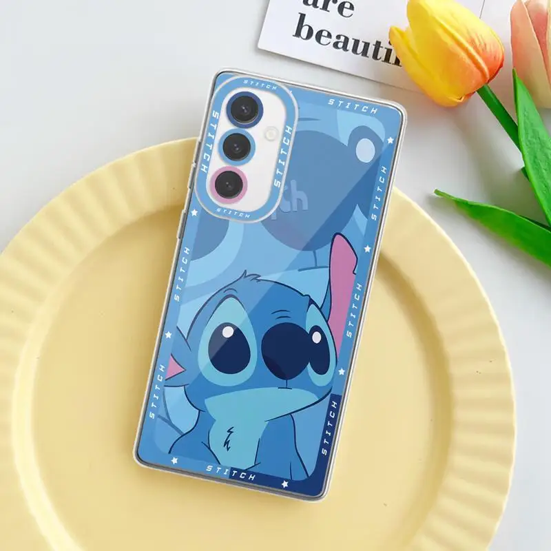 Disney Pink Stitch Blue Angel Clear Case For Samsung Galaxy A52 A12 A32 A52S A73 A72 A71 A51 A22 A25 A31 A21s A15 A23 A53 A50