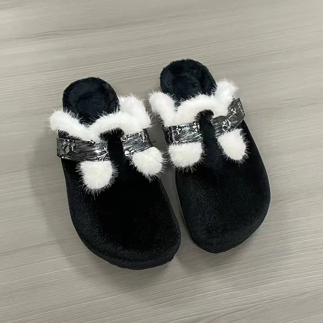 

Xingliupi New Shoes Cork Slippers Trend Women Clogs Mules Footbed Cork Mules Baotou Slippers Cork Fleece-lined Comfy Velvet