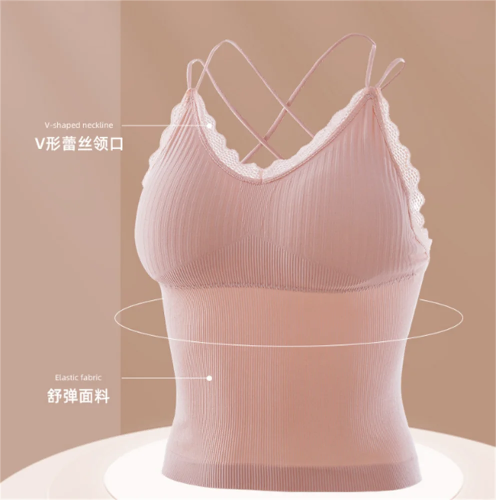 Seamless Striped V-neck No Steel Ring Beauty Back Belly Tube Top Running Shock-proof Sports Wrap Chest Vest Underwear Women