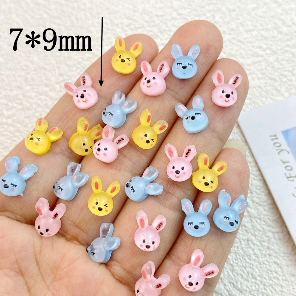 50Pcs New Cute Resin 7*9 Cartoon Rabbit Head Flat Back Manicure Parts Embellishments For Hair Bows Accessories