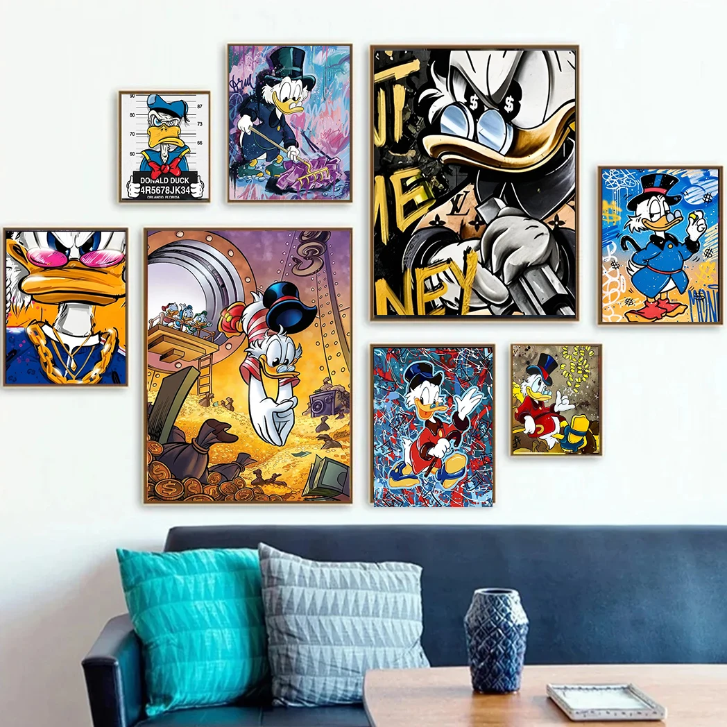 MINISO Disney Donald Duck Canvas Graffiti Pop Art Print Wall Art Poster Living Room Decor Kids Room Picture Print Artwork