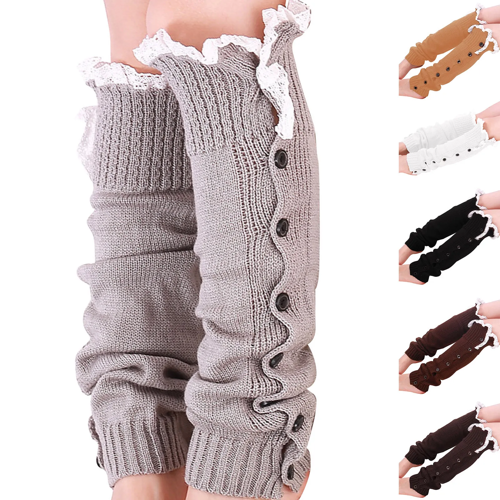 Leg Warmers Womens Solid Color Knit Button Warm Lace Cable Knit Leg Warmer Socks Knitted Warm Autumn Winter Over Knee Boot Cuffs