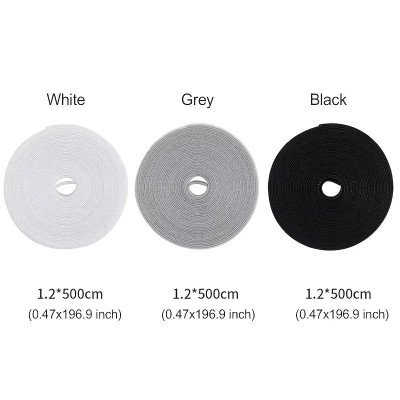 1.2cmx5m Data Ccable Storage Tool Magic Tape Tie Computer Bundling Cable Strap Wire Fixing Repeated Use Tool Black White Grey