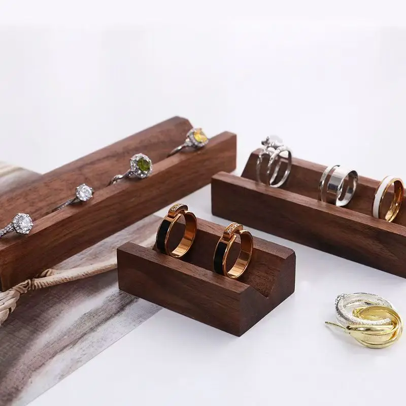 

1pc Vintage Walnut Wood V-Groove Ring Display Rack Earrings Fingerrings Storage Base Jewelry Showcase Props Rings Organizer