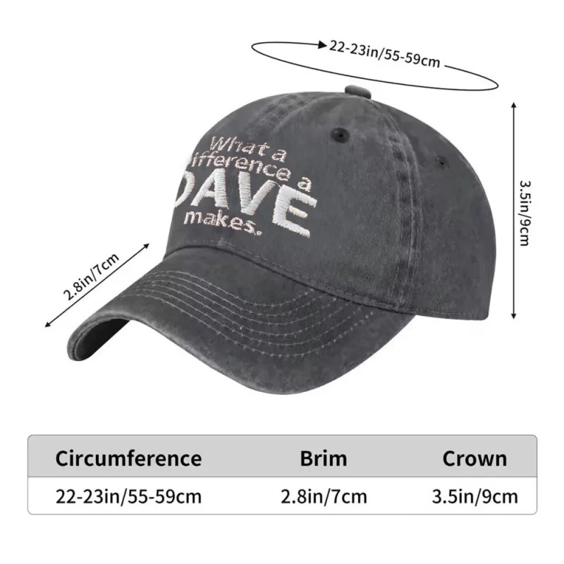 What a Difference a Dave Makes Washed Baseball Cap Adjustable Strap Unisex
