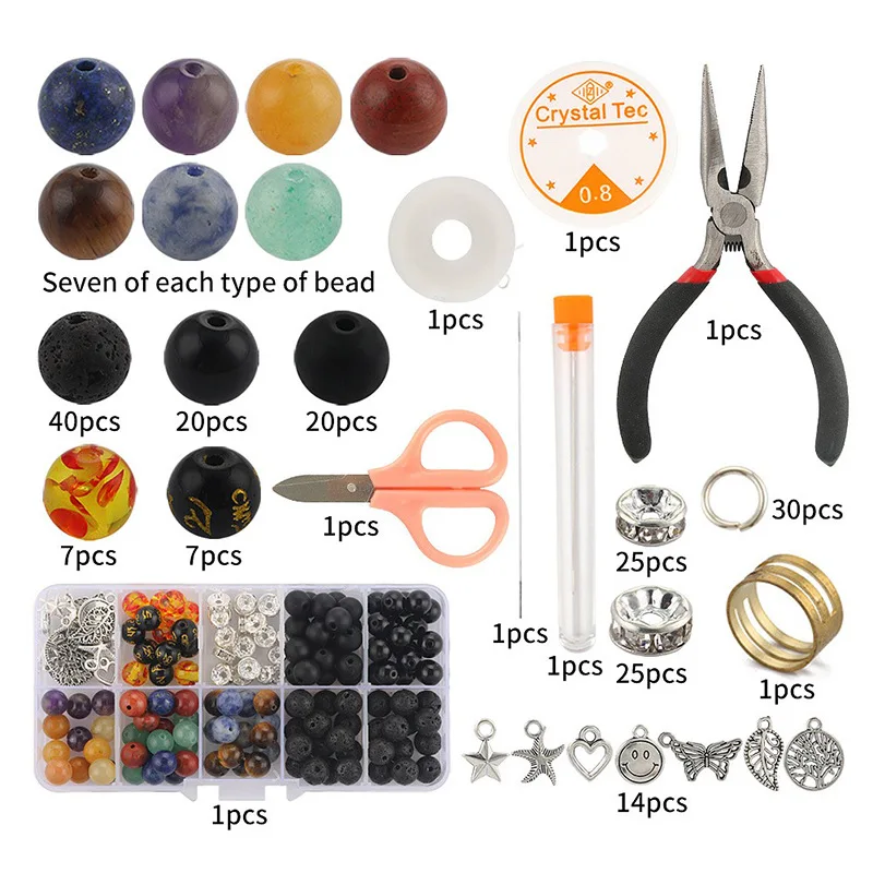 

Tiger's Eye Beaded Couple Bracelet DIY Tool Set Volcanic Stone Spacer Beads Jewelry Making Kit Handmade Loose Beads Accessories