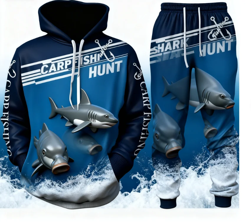 Suits Fish 3D Print Boys Girls Hoodie Pants 2pcs Sets Fishing Hunting Camping Kids Clothing Children Fashion Outdoor Sportswear