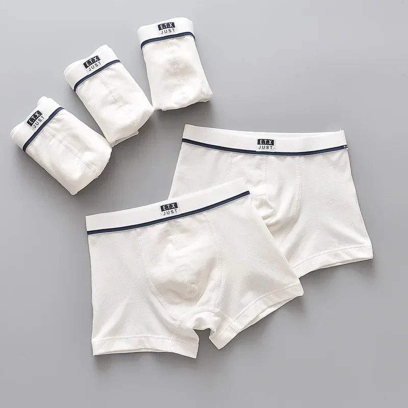 5PC Boys Underwear Pure White Color Short Boxers Teenage School Boys Panties Breathable Underpants