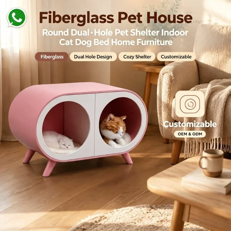 Human‑Cat Shared Nightstand Cat House, Semi‑Enclosed All‑Season Warm Pet Bed Cave Side Table for Indoor Cats Home Furniture