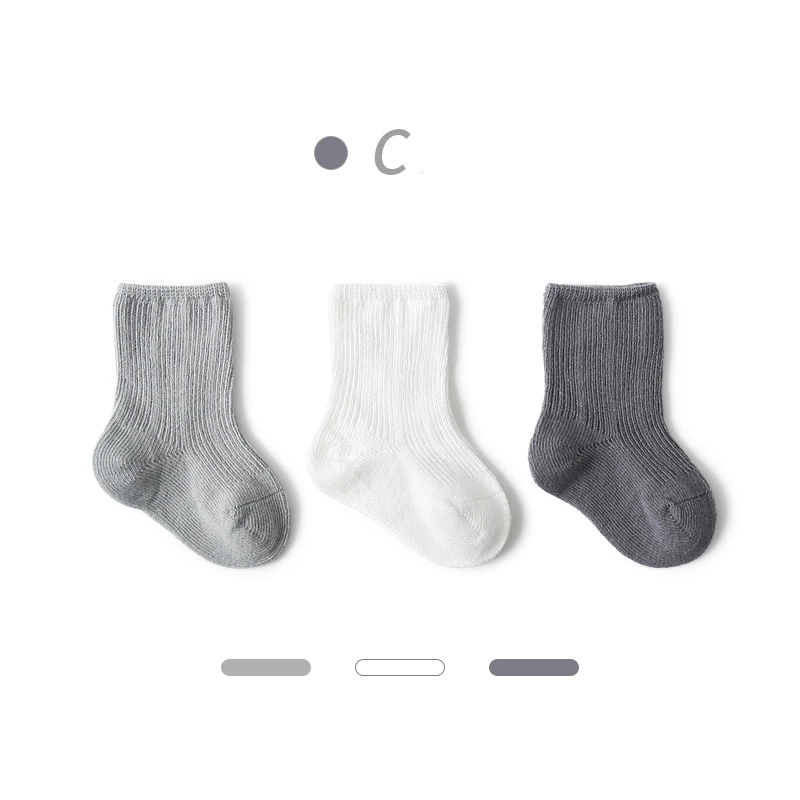 

3 Pairs Autumn Winter Baby Socks For Boys and Girls Newborn Infant 0-3Years Cotton Solid Gray Japanese Style Kids Knee High Sock