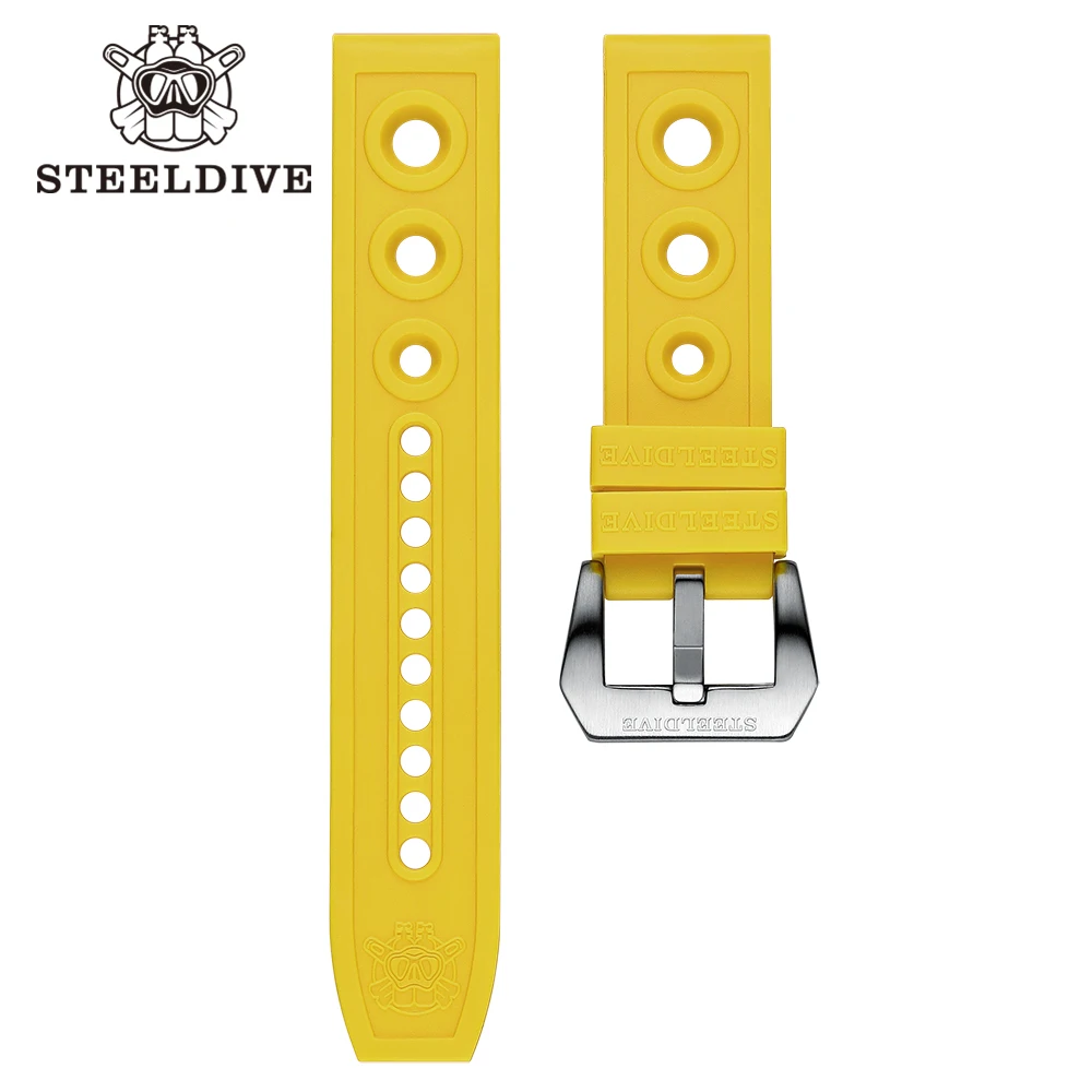 Gummi-Uhrenarmband STEELDIVE SD2201 Orange/Schwarz/Grün/Blau/Rot/Gelb/Hellblau 20 mm/22 mm/24 mm breites Band