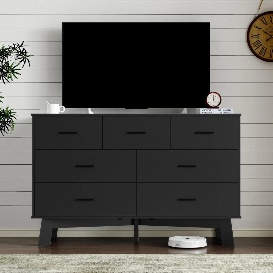 خزانة غرفة نوم حديثة ذات 7 أدراج مع تصميم قاعدة على شكل X بعرض 47.2، مقابض معدنية قابلة للتعديل في الساق المركزية، ميزة أمان مضادة للطرف #5