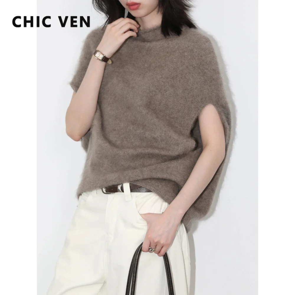 CHIC VEN Women Turtleneck Woolen Sweaters Loose Casual Sleeveless Oversized  Retro Female Jumpers Pullovers Autumn Winter 2026