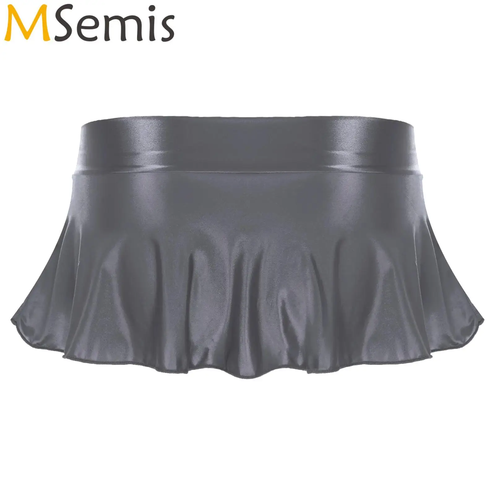 

Womens Oil Glossy Sexy Pleated Mini Skirt Solid Ruffle Lingerie Short Skirts Cover Ups Swimwear Pool Party Beach Bikini Bottoms