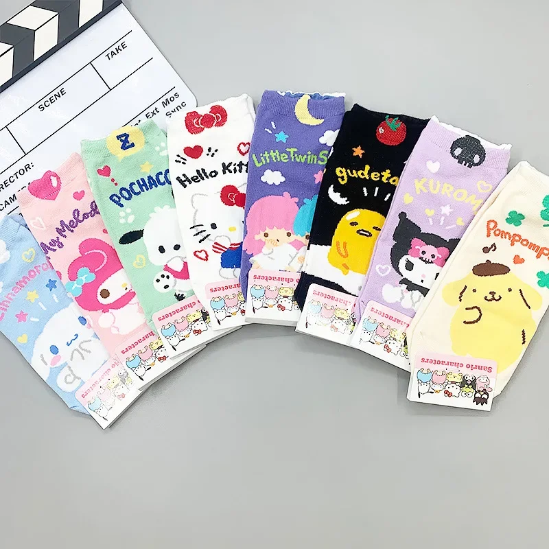 Hello Kitty Sanrio Socks Kawaii Anime Sanrio Kuromi Cinnamoroll My Melody Boys and Girls Lolita Cotton Socks Cute Cartoon Gift