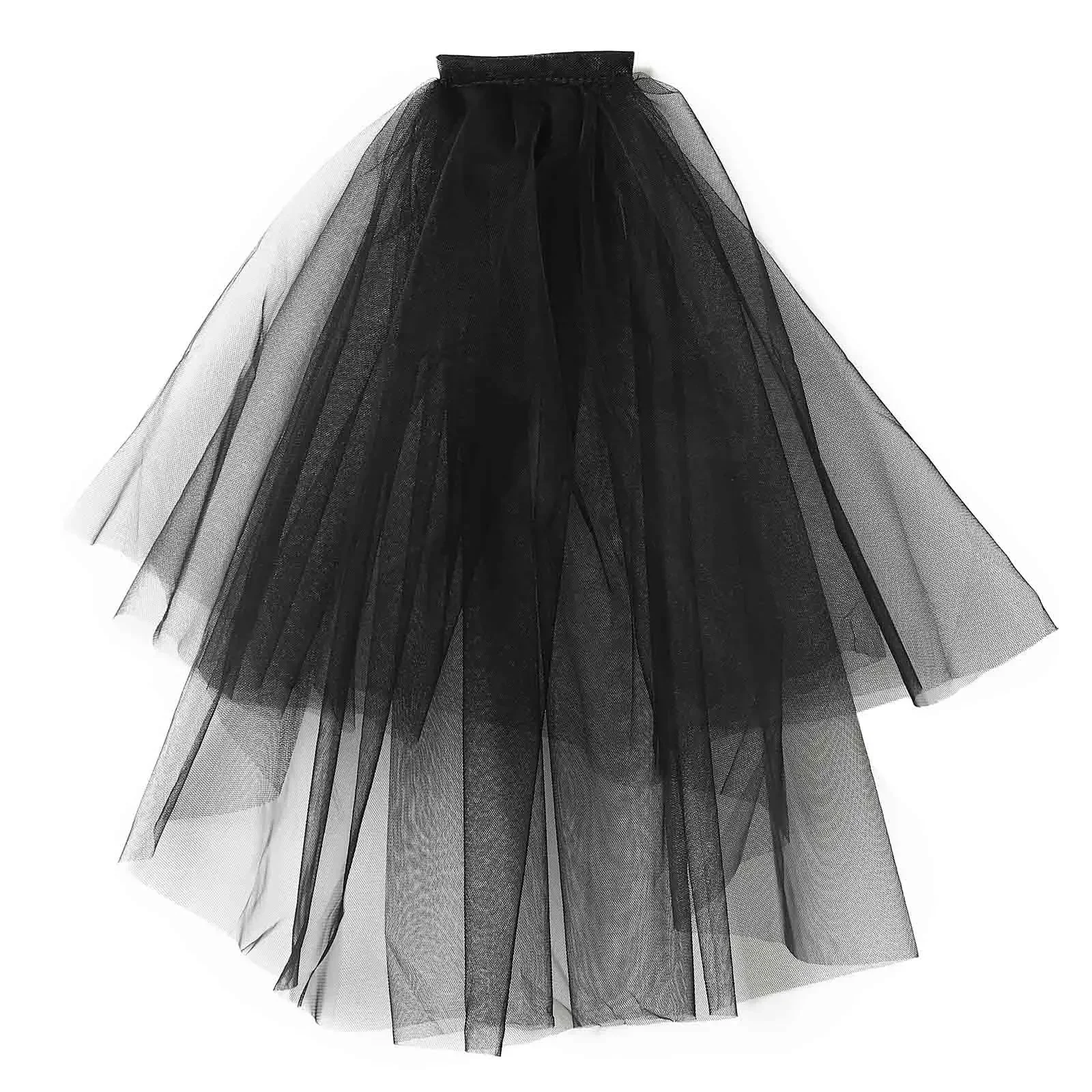 

Черная короткая женская свадебная фата, двухъярусная фата для Хэллоуина, тюль, заколка для волос невесты, карнавальный костюм, курица