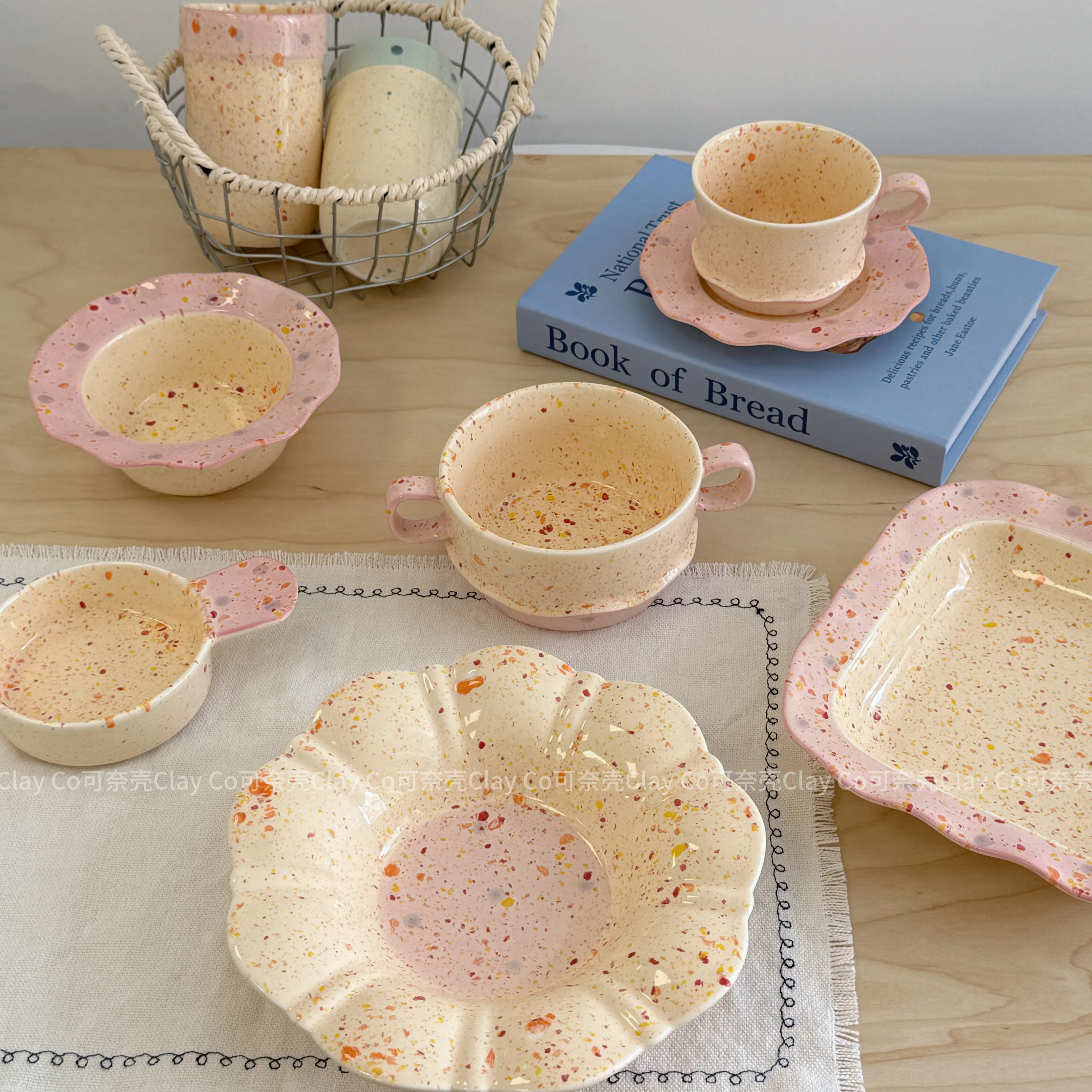 multiple sizes ceramic dessert Dim sum yogurt bowl irregular flower plate splash ink pattern household tableware salad plate