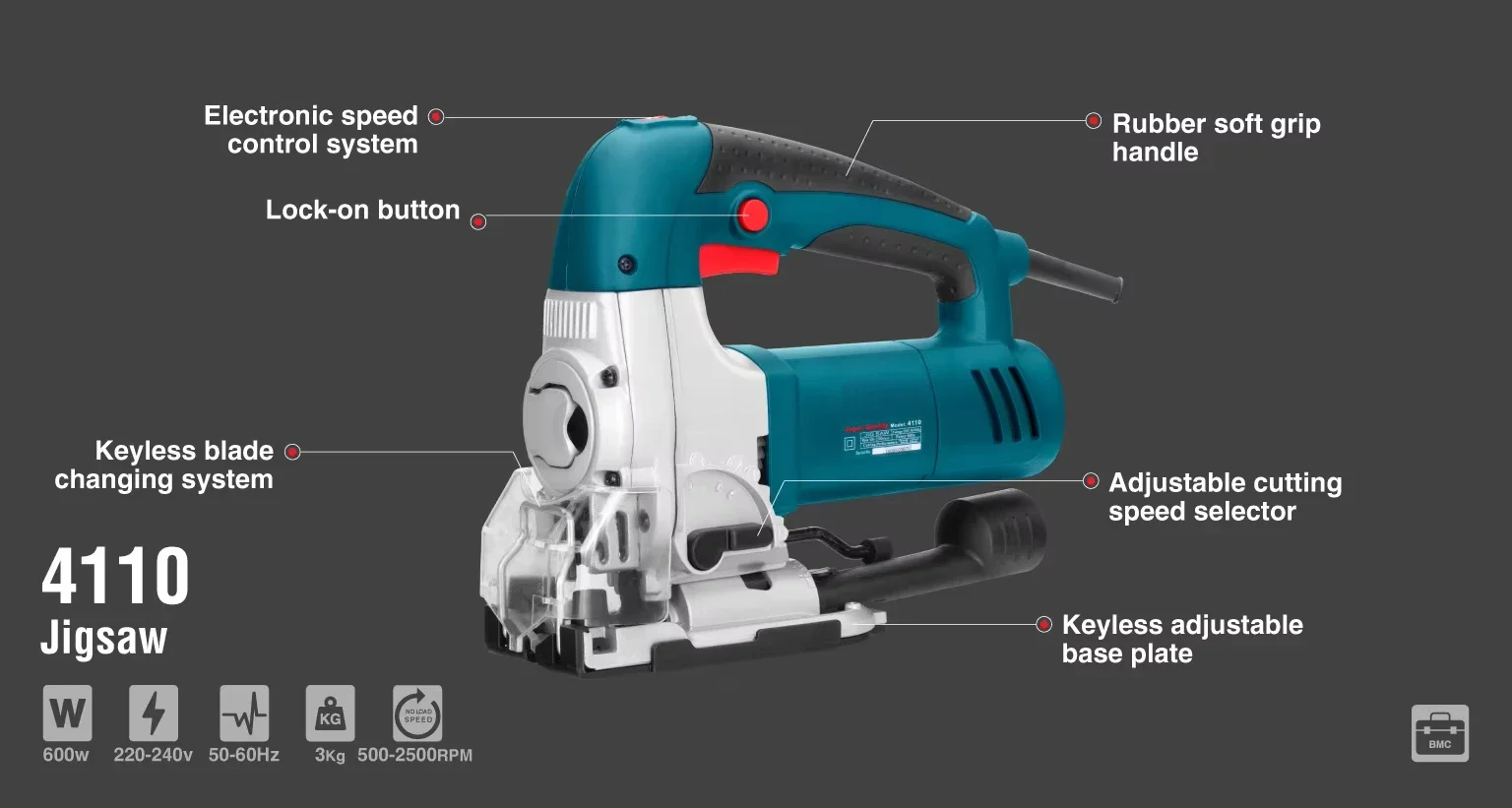 Model 4110 Wood Cutting Tools Portable 600W Jig Saw With 3 Cutting Speed