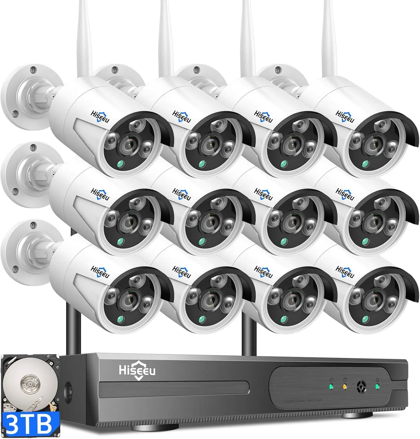 Wireless Pro WiFi Security Camera System, 16CH 4K NVR Kit, 12Pcs 5MP CCTV Home Security Camera System