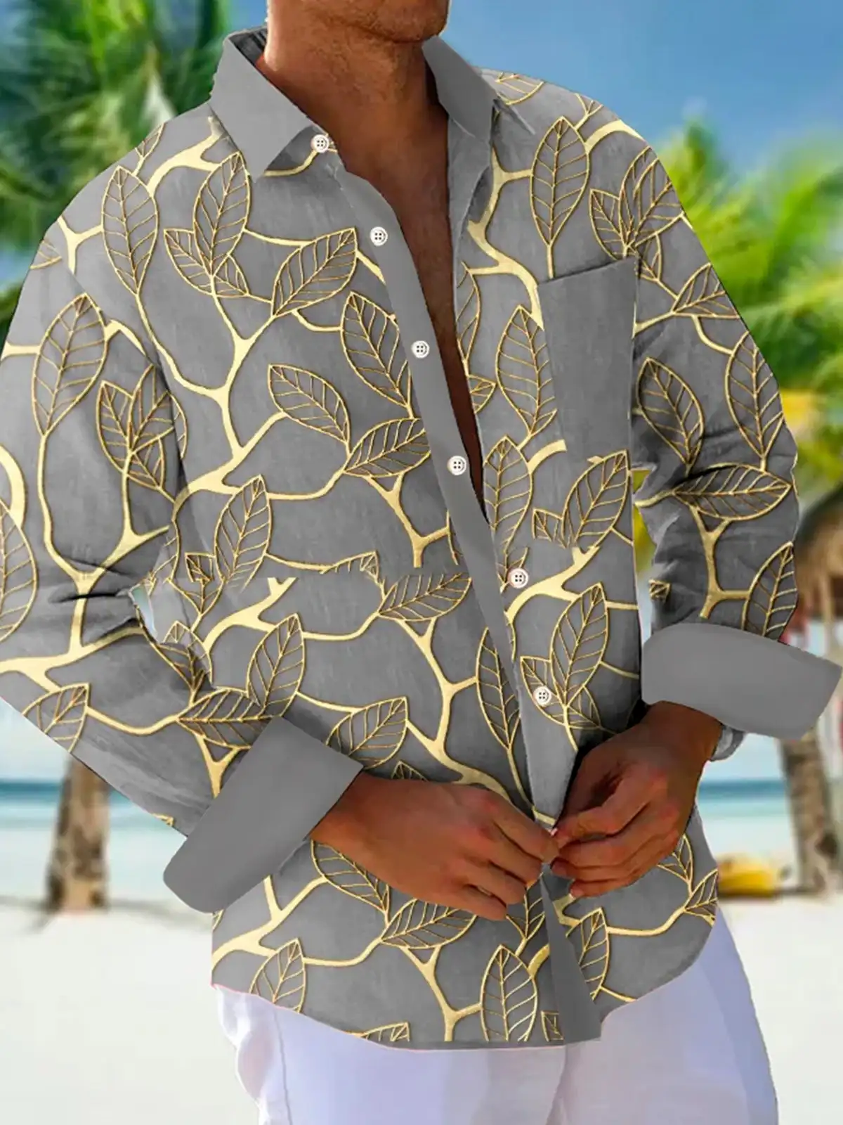 

Модные мужские рубашки с длинными рукавами. Модная рубашка с новыми узорами. Осенняя новая рубашка на пуговицах с лацканами. Мужская праздничная рубашка без кармана.