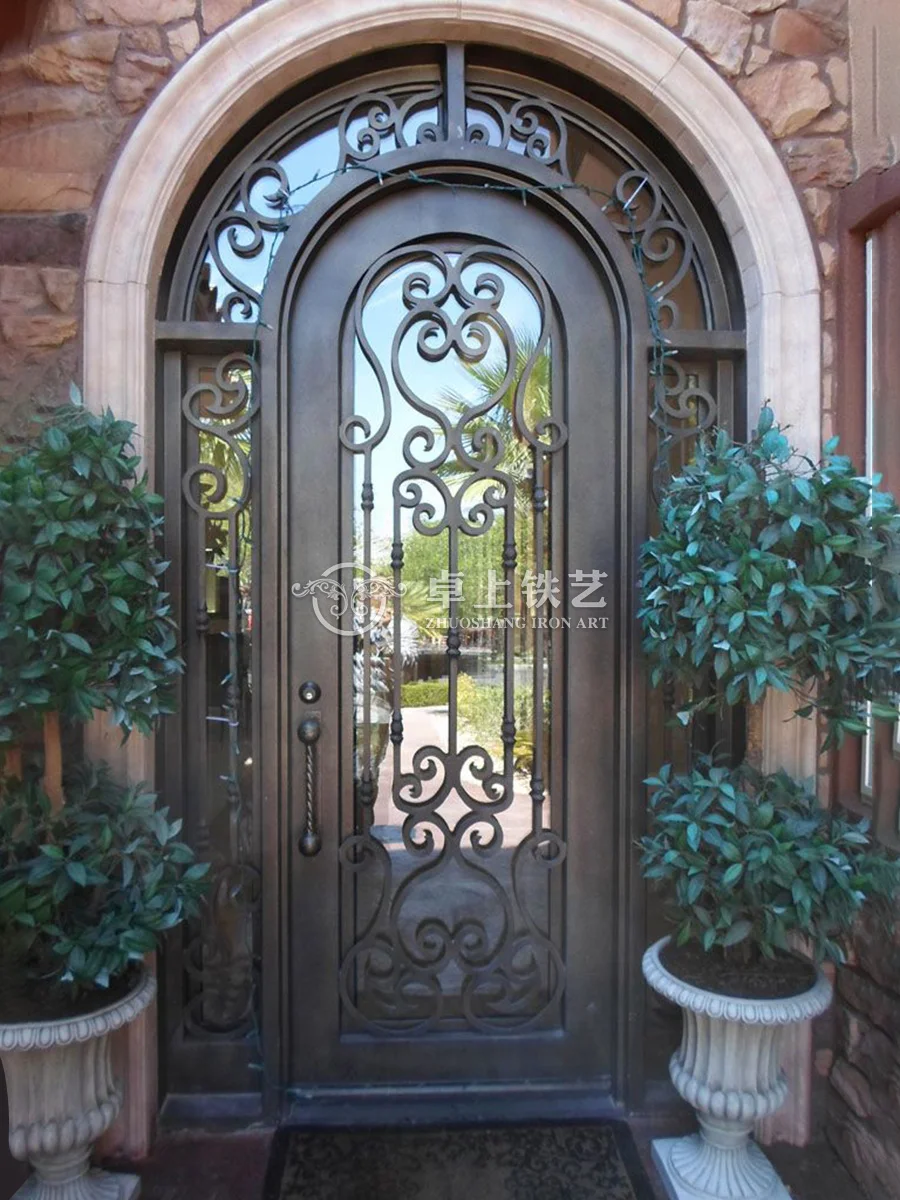 French luxury villa wrought iron entrance door arc dome single door entrance door glass door outdoor household anti-theft