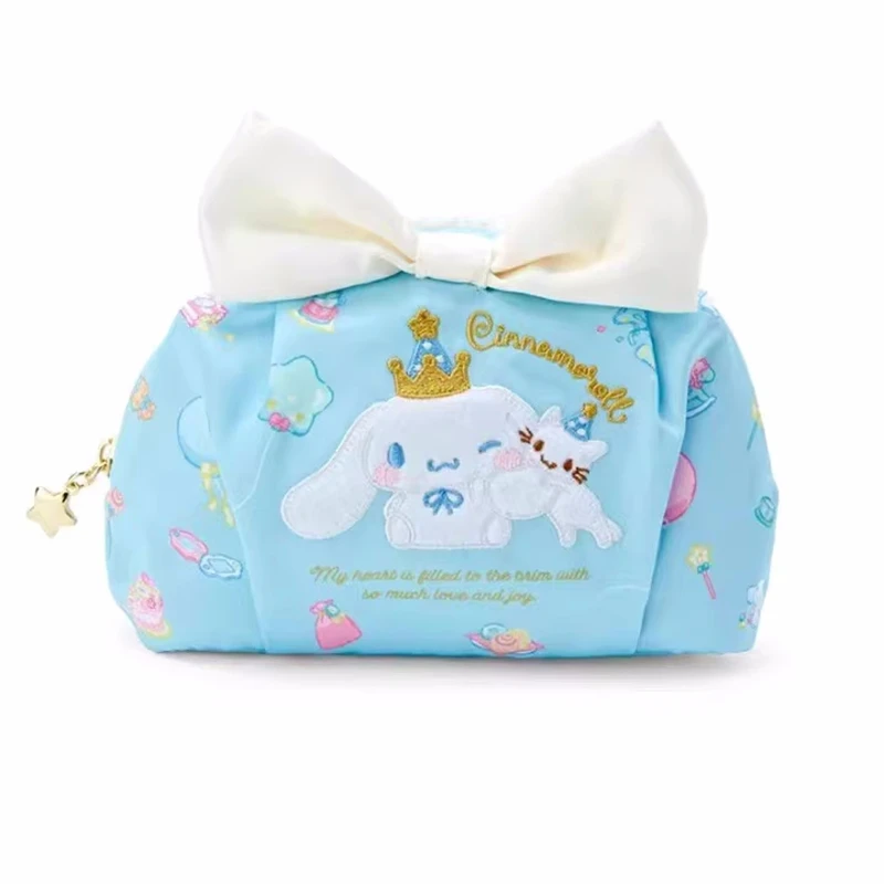 

High Quality Cinnamoroll Bow Cosmetic Bag Satin Finish Japanese Style Kawaii Cosmetics Bag Anime Girly Coin Purse Xmas Gifts