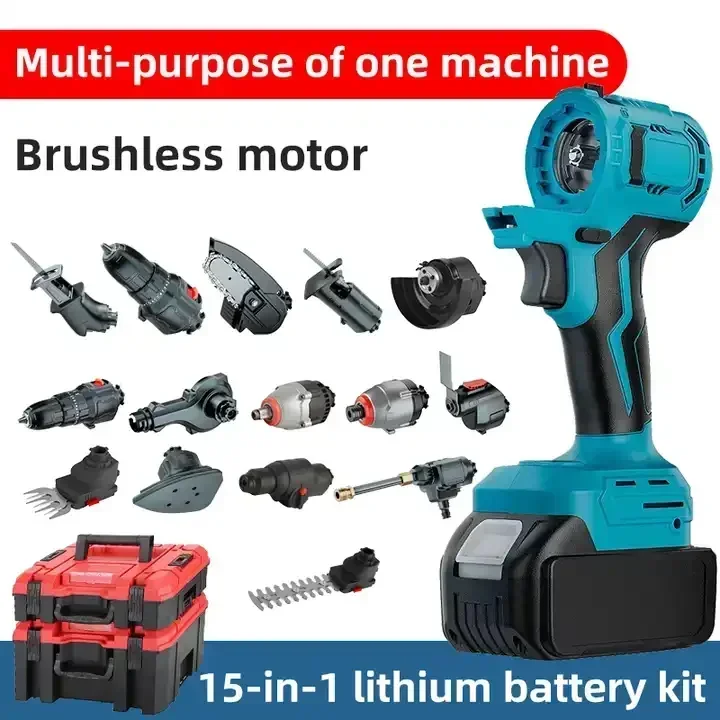 Cordless Electric Screwdriver Multi-Head Power Drill Set Power Tool Battery Drill Impact Wrench Brushless Motor Tool Combo Set