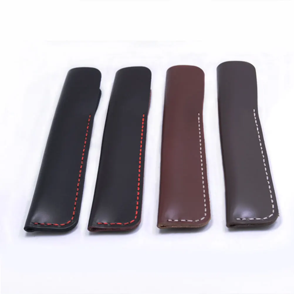 

Cowhide Pen Set Pouch Cases for Adults Pencil Sleeve Black Handmade Pocket Holder
