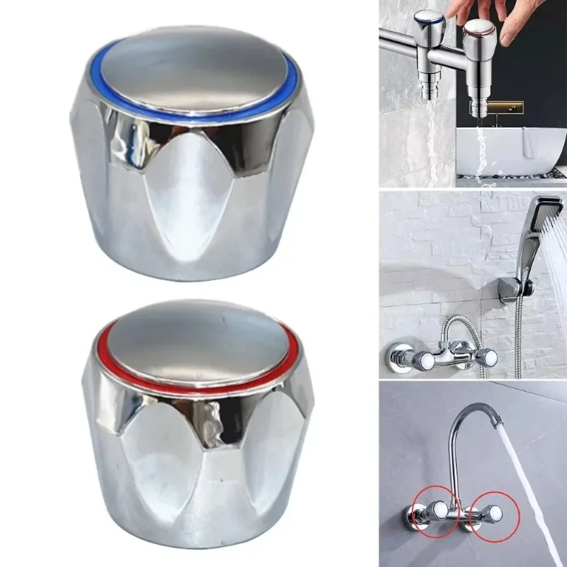 

2pcs Hot & Cold Replacement Set Tap Top Head Faucet Cover Chrome Plated Kitchen Bathroom Faucet Handle