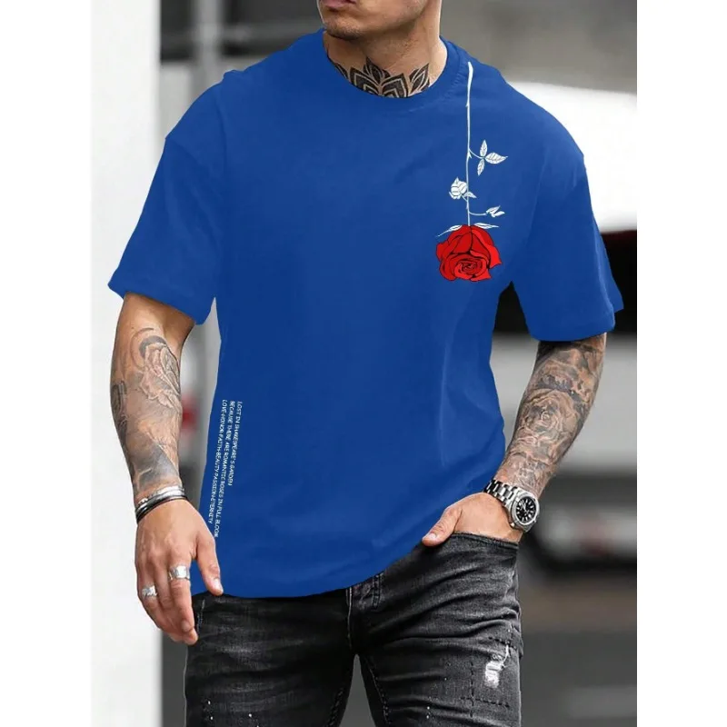 2025 T-shirt da uomo casual allentata rosa con stampa digitale 3D a maniche corte moda di strada europea e americana per uomo