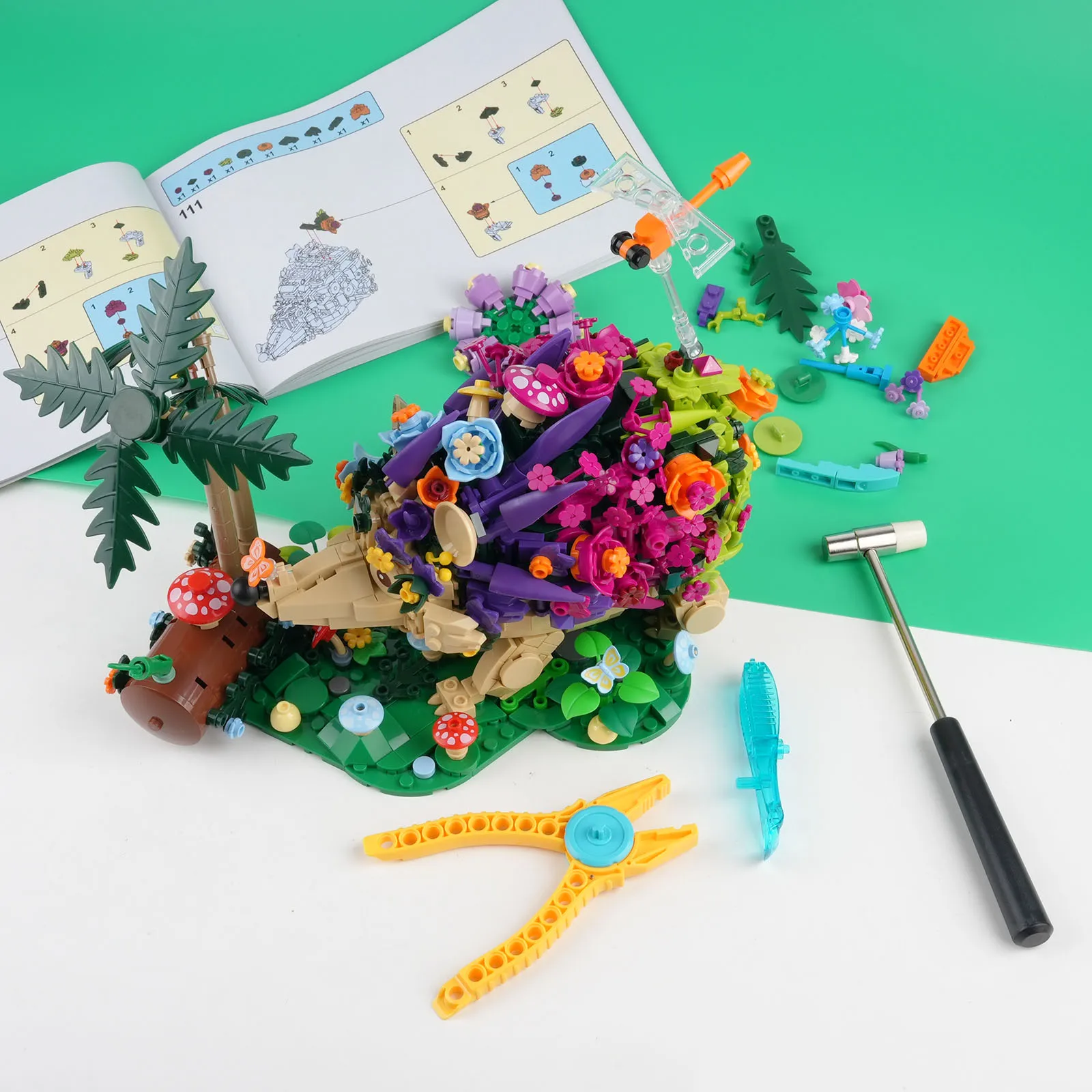 988PCS 고슴도치 먹이찾기 식물 꽃 빌딩 블록 조립 모델 선물 귀여운 꽃 세트 DIY 창의력 브릭 (설명서 + 도구 포함)