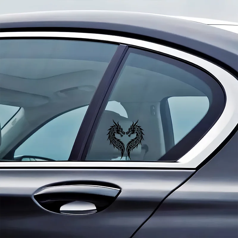 1 مجموعة مزدوجة التنين نمط ملصقات أسود أبيض تصميم معقد 14.0x13.0 سنتيمتر/5.51x5.13 بوصة لاصق الشارات لسيارة الهاتف المحمول