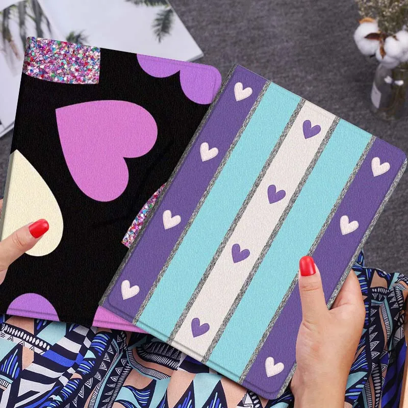 

Cartoon Heart Stripe Pattern Gift Tablet Case For Huawei Honor MatePad MediaPad Air 5 6 7 11 V6 V7 V8 V9 X9 X8 T10 T10s C5e T5