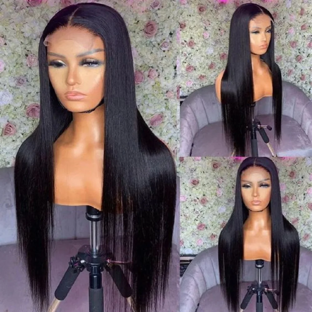 

Soft Long Preplucked Glueless 26Inch180%Density Natural Black Straight Lace Front Wig For Women With Babyhair Daily Cosplay