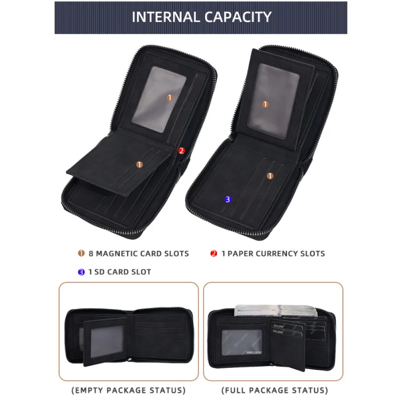 新しいメンズショートウォレット、ファッショナブルな横型ジッパー三つ折り小銭入れ、マットPU小型財布、マルチスロットカードケース