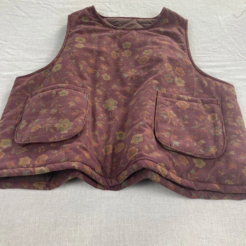 

Thick Warm Cotton Linen Casual Vest Coats Women New 2025 Winter Vintage Style Floral Print Female Sleeveless Pullovers M2140