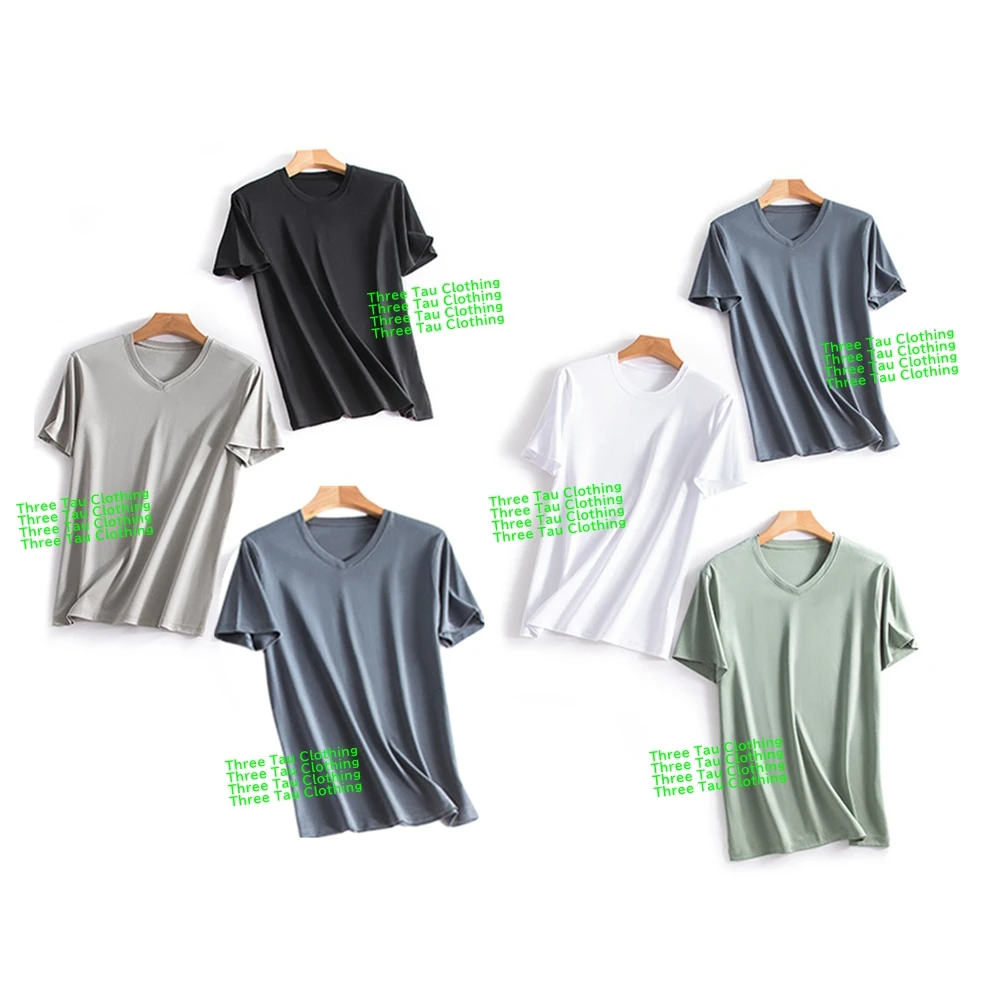 

Summer Mulberry Silk Mercerized Cotton T-shirt Men Worsted High-count Solid Color Tee Cool Feeling Non-ironing Tops Male Clothes