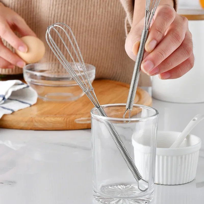 2 Multifunctional Rotary Hand Whisk Manual Stirring Tool Mini Kitchen Whisk Eco-Friendly Baking Tools Egg Mixer Stainless Steel