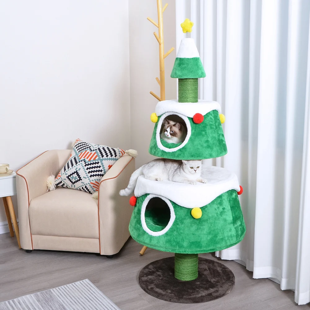 Christmas Tree Sisal Cat Tree One Multi-space Multi-cats can use cat's nest, cat's grab column, cat climbing frame.