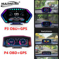 P3 P4 OBD2 HUD Car Head-up Display Auto On-board Computer Digital Smart GPS Speedometer Slope Meter Volt RPM Water Temp Alarm