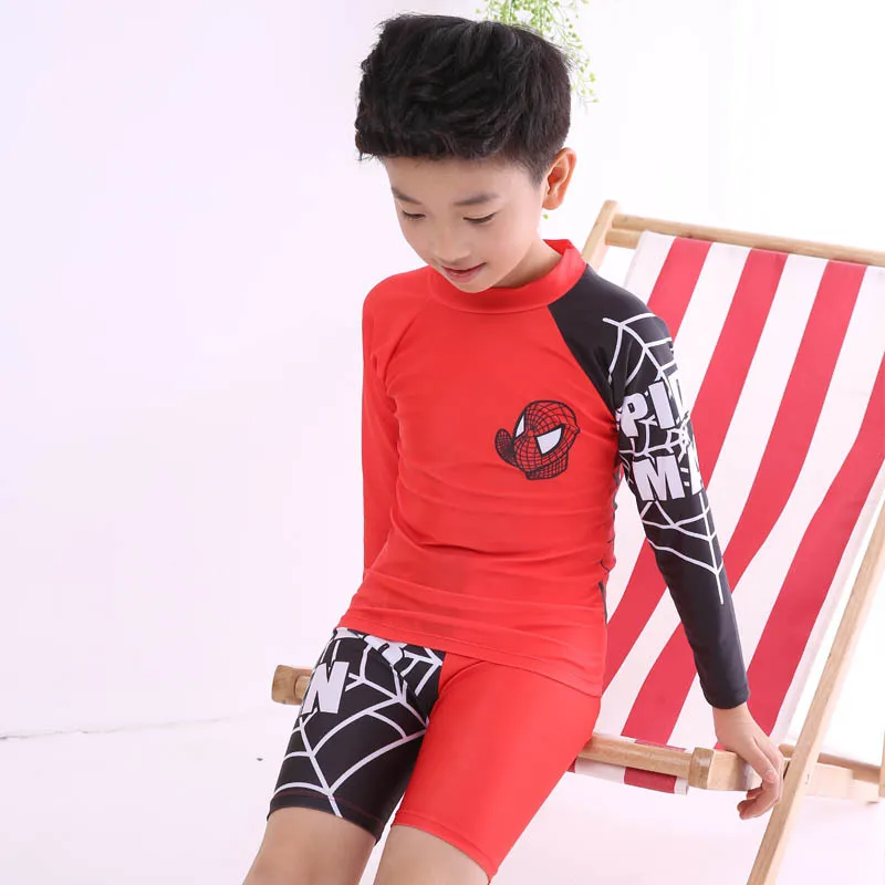 Maillot de bain à manches longues pour enfants, dessin animé, Rashguard, requin, poisson, anti-UV, natation, surf, plage, bain, dinosaure trempé,
