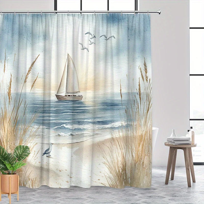 Waterproof Coastal Shower Curtain Bathroom Bath Panel Polyester Seashore Ocean Decor Nursery Bohemian Seaside Home Decoration Gi