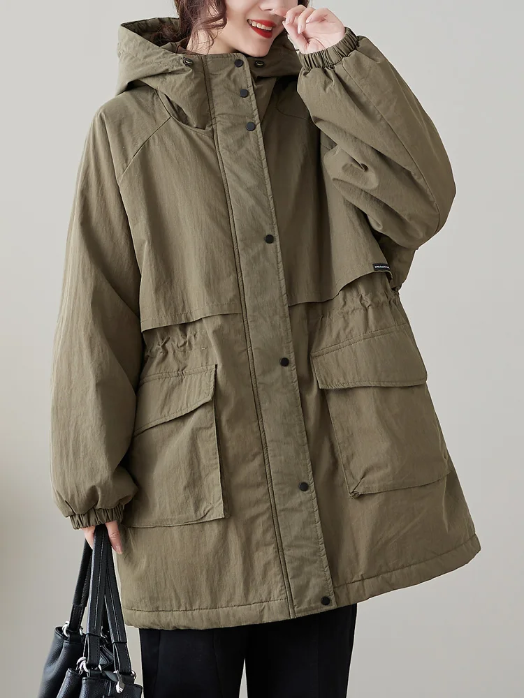 

Women's Thiened Lamb Fur Hooded Cotton Jaet Winter Warm Outerwear Casual Commute Sle Long Sve Zipper Closure Coat