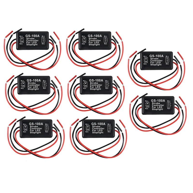 GS-100A Brake Light Flasher Module, DC 12-24V 2A 24W High Brake Controller Tail Lamp Safety Prompt Controller 8Pcs