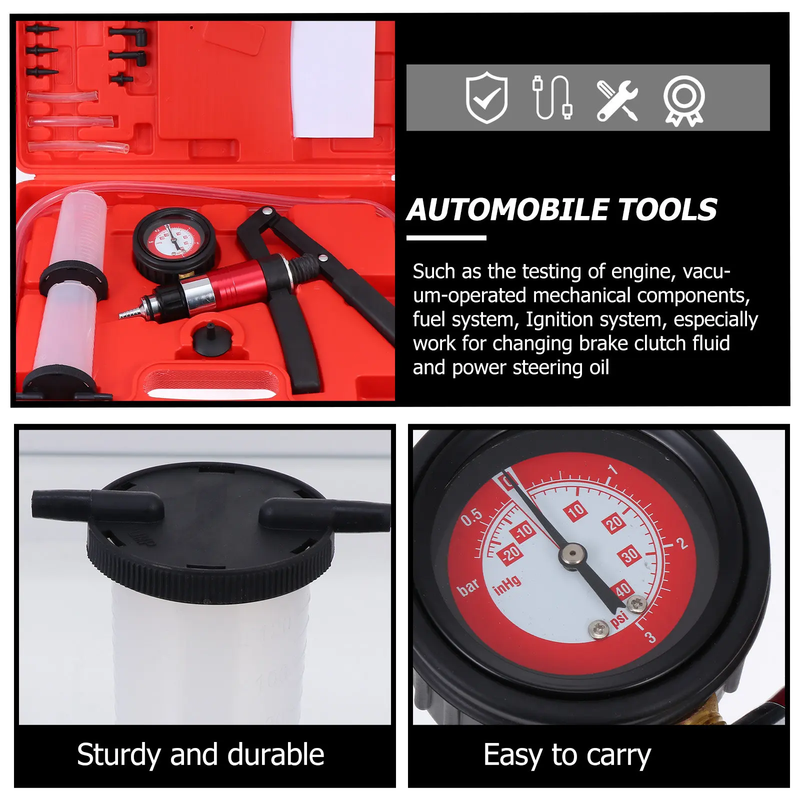

1Set Professional Brake Clutch Fluid Bleeder Kit High Strength Vacuum Pressure Pump with Storage Case for Car Motorcycle DIY