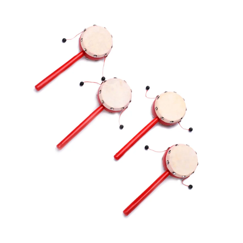 2 Pcs Drum Chinese Traditional Toys Musical Instrument Red Shaking for Baby