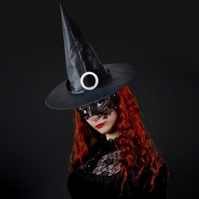 Halloween Women Witch Hat Foldable Pointed Hat Wide Border Witch Hat for Adults Cosplay and Festival Make Up