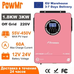 In Stock PowMr 1800W 3000W Hybrid Solar Inverter 12V 24V 230V Off Grid Pure Sine Inverter with MPPT 60A Solar Battery Charger